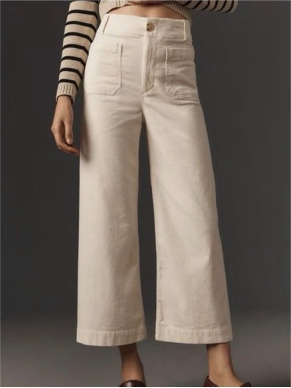 Anthropologie Maeve colette ivory corduroy pants womens 31 wide leg crop